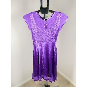 Expo New York Vintage Purple Smocked Crinkle Dress Petite PS Formal‎ Prom Y2K
